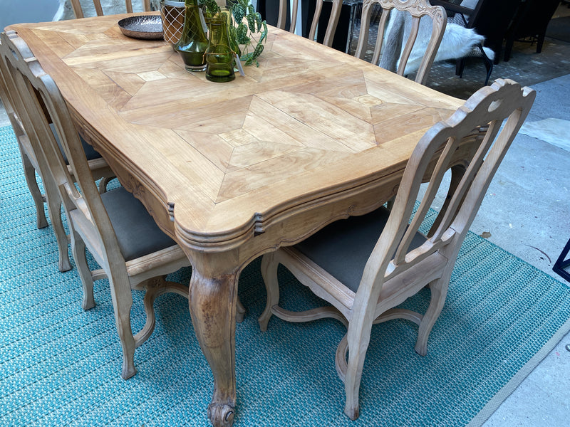 Antique French Fruitwood Dining Table and Chairs