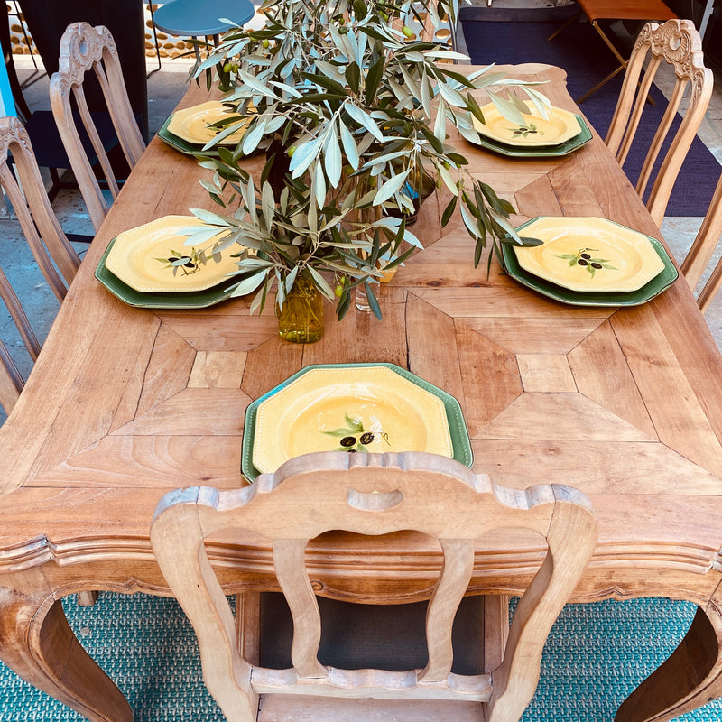 Antique French Fruitwood Dining Table and Chairs