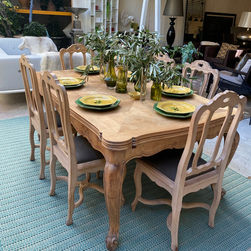 Antique French Fruitwood Dining Table and Chairs