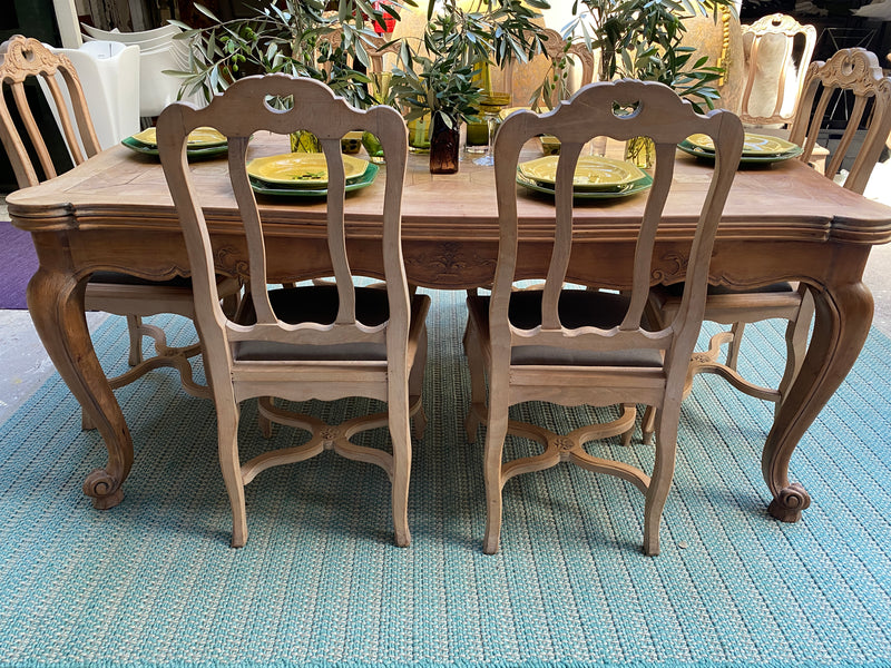 Antique French Fruitwood Dining Table and Chairs