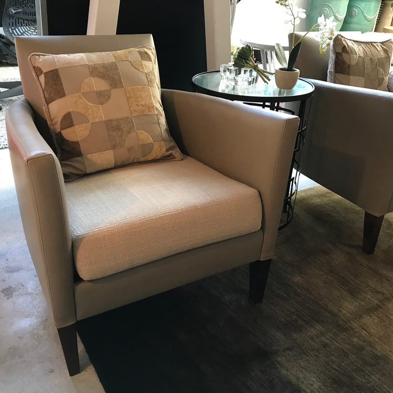 Pair of JNL Leather Armchairs with Linen Seat
