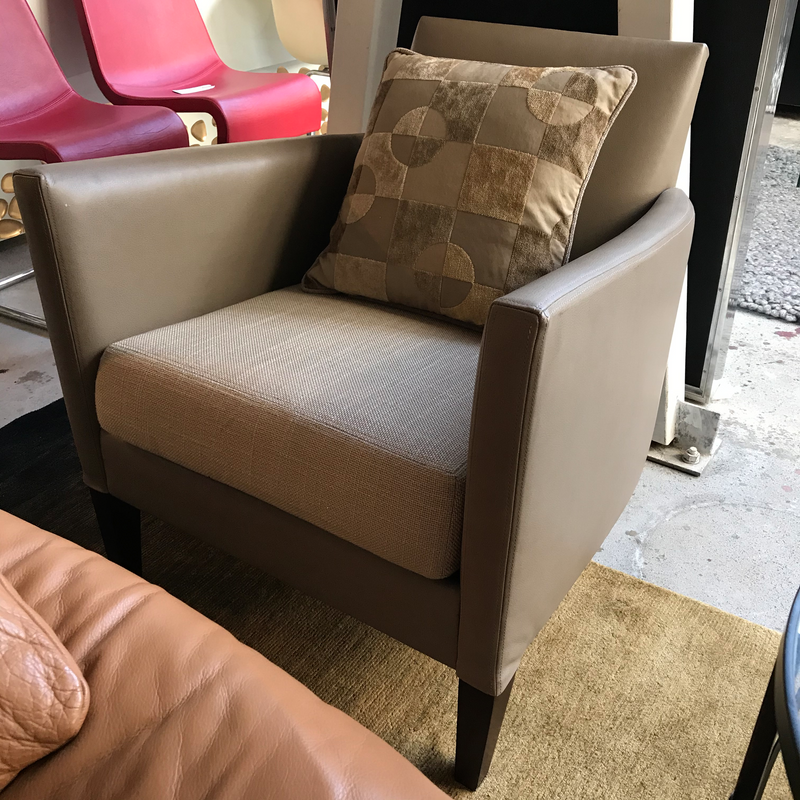 Pair of JNL Leather Armchairs with Linen Seat