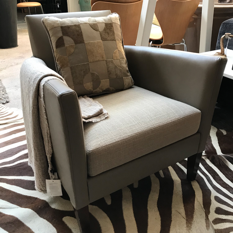 Pair of JNL Leather Armchairs with Linen Seat