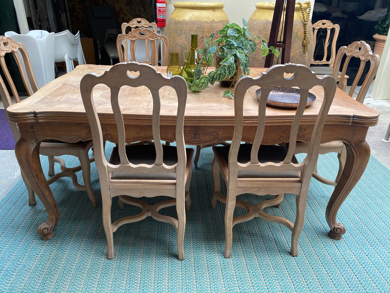 Antique French Fruitwood Dining Table and Chairs